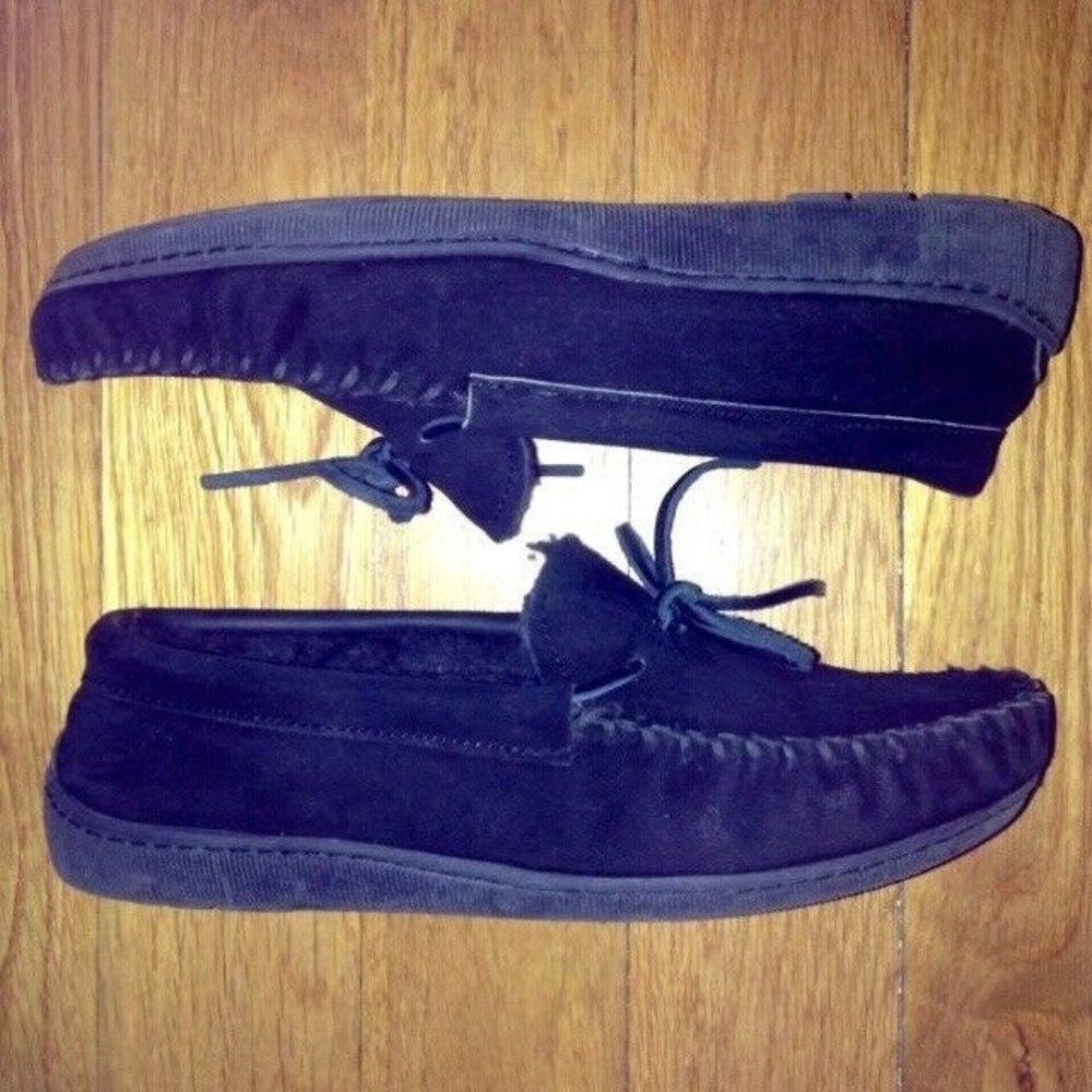 Minnetonka Black Suede Loafer Women Sz 9 nike.shoe